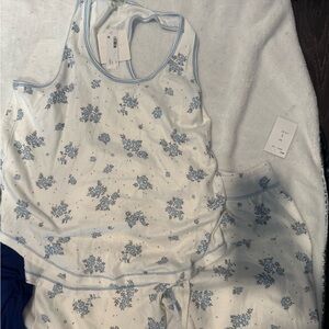 Stoney Clover Lane White and Blue Pajama Set